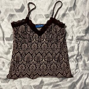 dELiA*s Maroon and Cream Patterned Lace Camisole